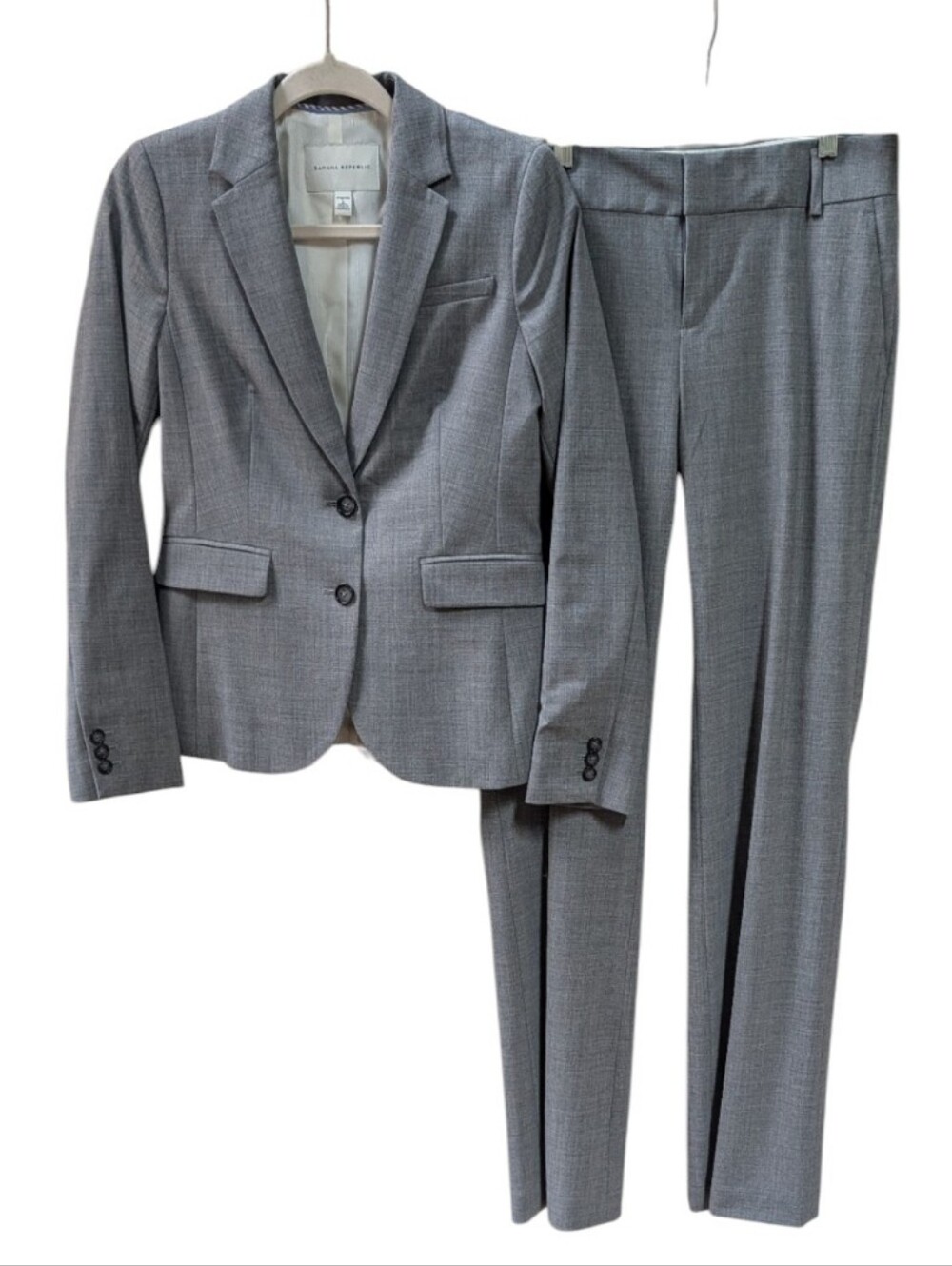 Banana Republic, Grey/Bluish Pant Suit. Jacket Size 4, Pants 6L